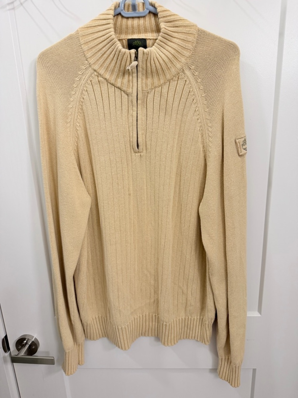 Timberland Men's Beige Half-Zip Rib Knit Sweater